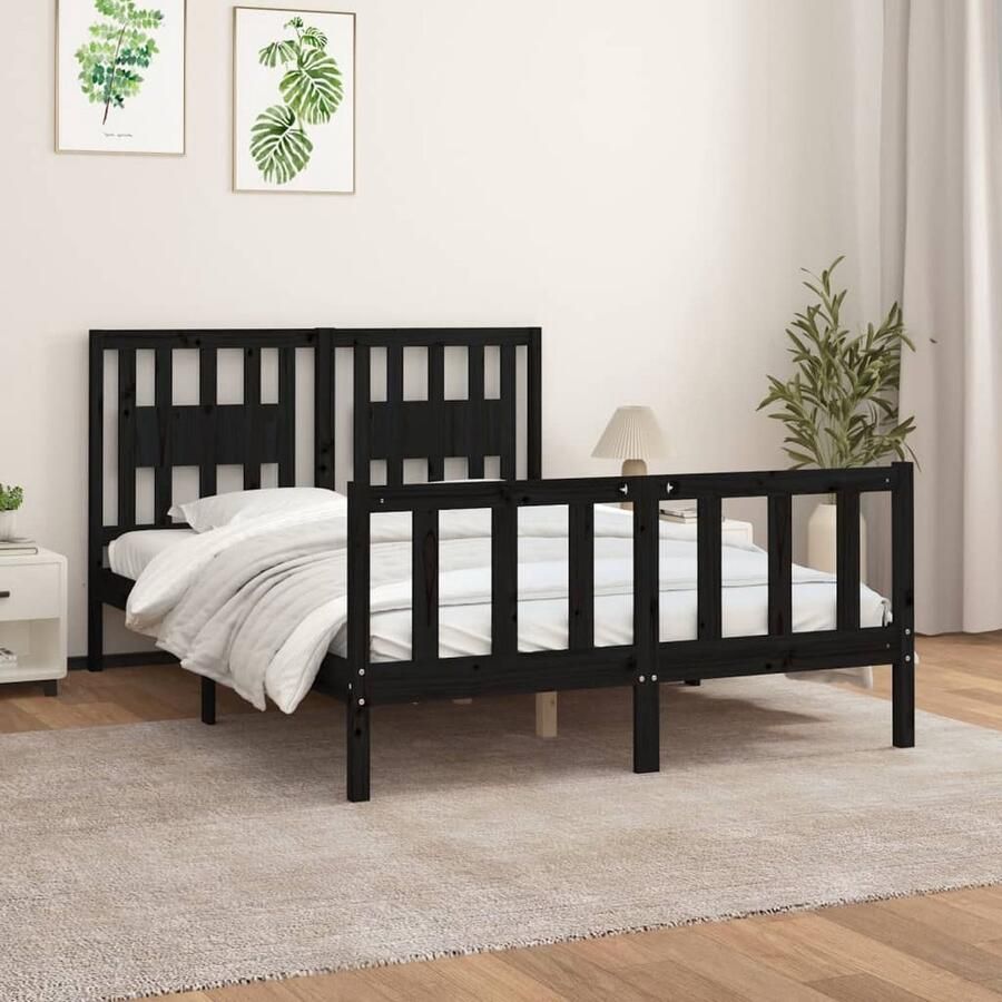 VidaXL Bedframe Massief Grenenhout Zwart 120x200 cm Klassieke Bedframe Houten Bedframe Massief Grenenhout Bed Zwarte Bedframe Tweepersoons Bed King Size Bed - Foto 2
