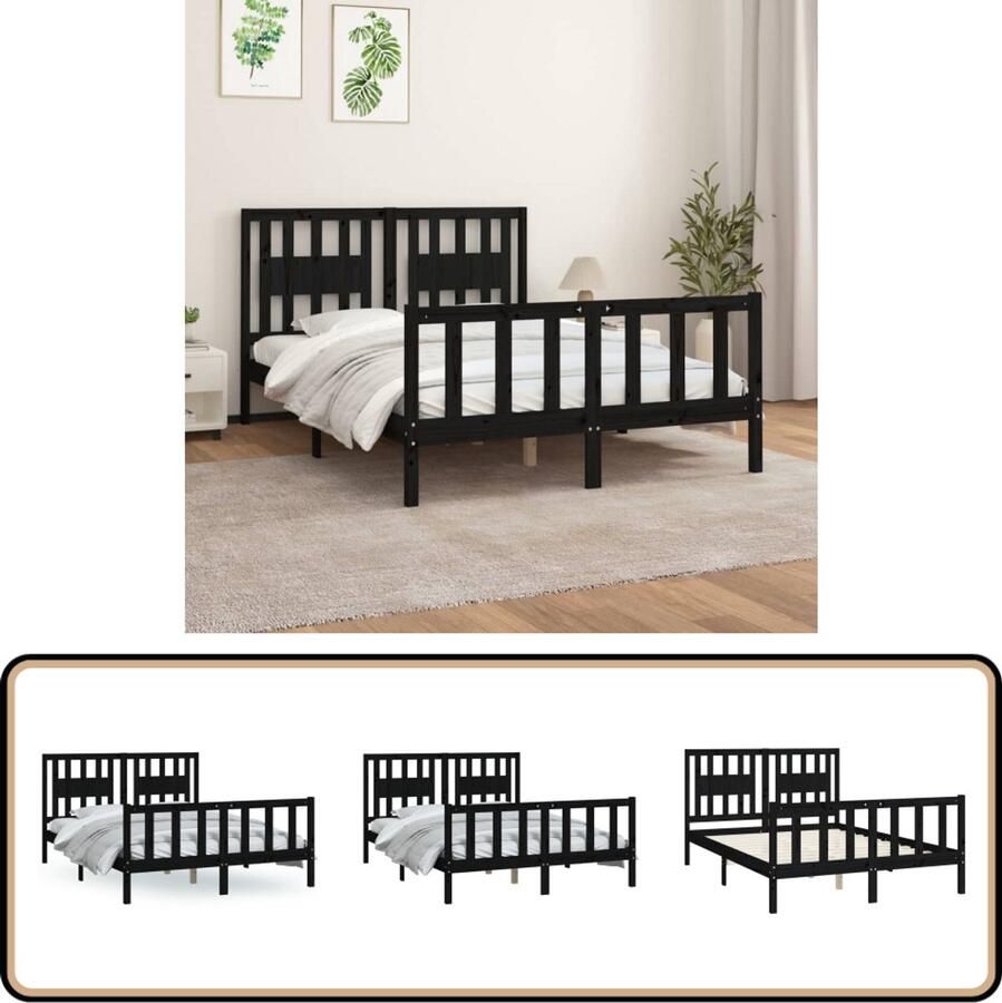 VidaXL Bedframe Massief Grenenhout Zwart 120x200 cm Klassieke Bedframe Houten Bedframe Massief Grenenhout Bed Zwarte Bedframe Tweepersoons Bed King Size Bed
