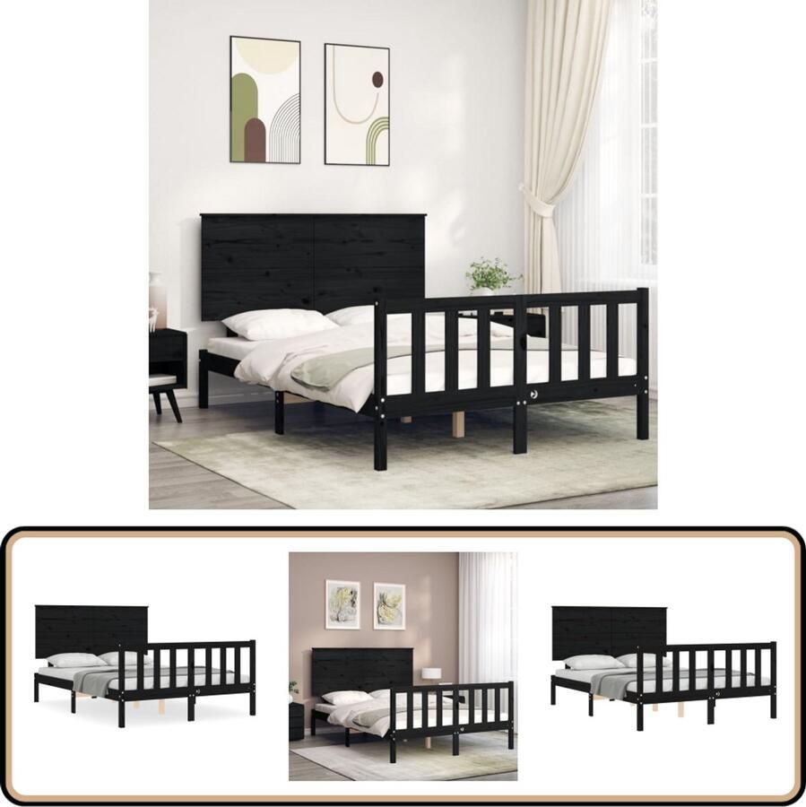 VidaXL Bedframe Massief Grenenhout Zwart 120x200 cm Massief Grenenhouten Bed Zwarte Bed Frame Boxspring Bed Tweepersoons Bed Slaapcomfort Modern Bed Landelijk Bed Bedroom Furniture