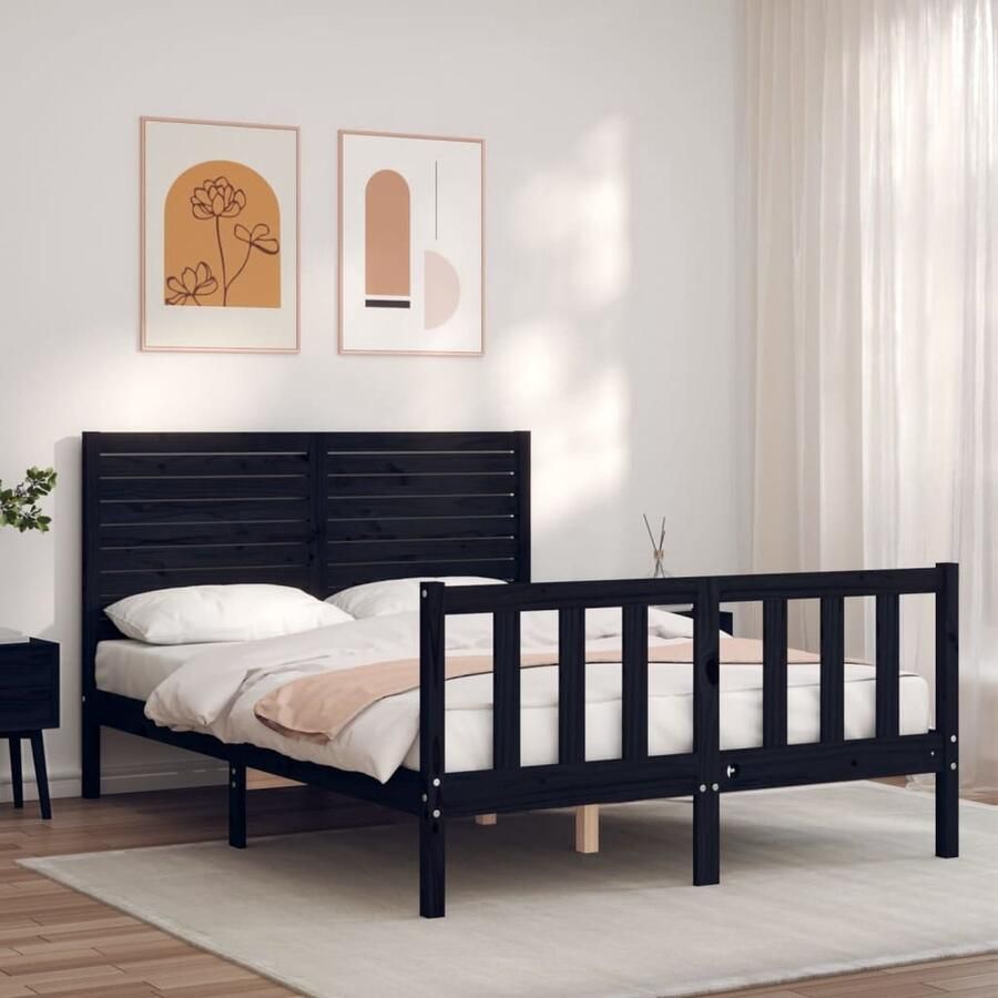 VidaXL Bedframe Massief Hout Zwart 140x190 cm Massief Hout Bed Frame Zwarte Bed Frame Grenenhout Bed King Size Bed Tweepersoons Bed Boxspring Bed - Foto 2