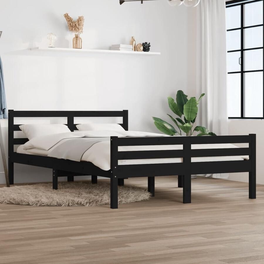 VidaXL Bedframe Massief Grenenhout Zwart 120x200cm Houten Bedframe Modern Bedframe Zwart King Size Bedframe Tweepersoons Bedframe Boxspring Bedframe Stapelbare Bedbodems - Foto 2