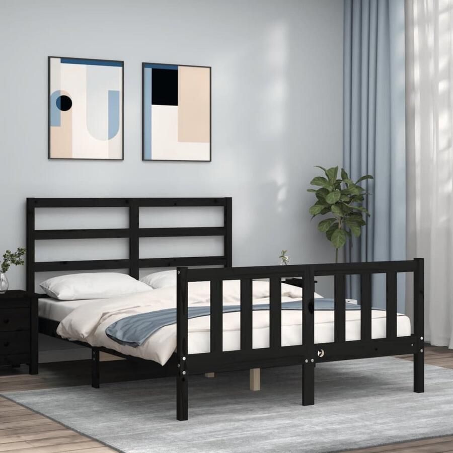 VidaXL Bedframe Massief Grenenhout Zwart 120x200cm Massief Houten Bed Frame Zwarte Bedpost Tweepersoonsbed Grenenhouten Bed Boxspring Bed Slaapkamer Meubels Design Bed - Foto 2