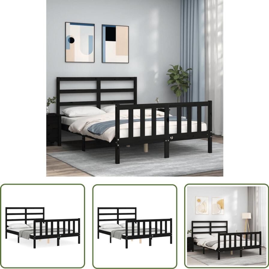 VidaXL Bedframe Massief Grenenhout Zwart 120x200cm Massief Houten Bed Frame Zwarte Bedpost Tweepersoonsbed Grenenhouten Bed Boxspring Bed Slaapkamer Meubels Design Bed