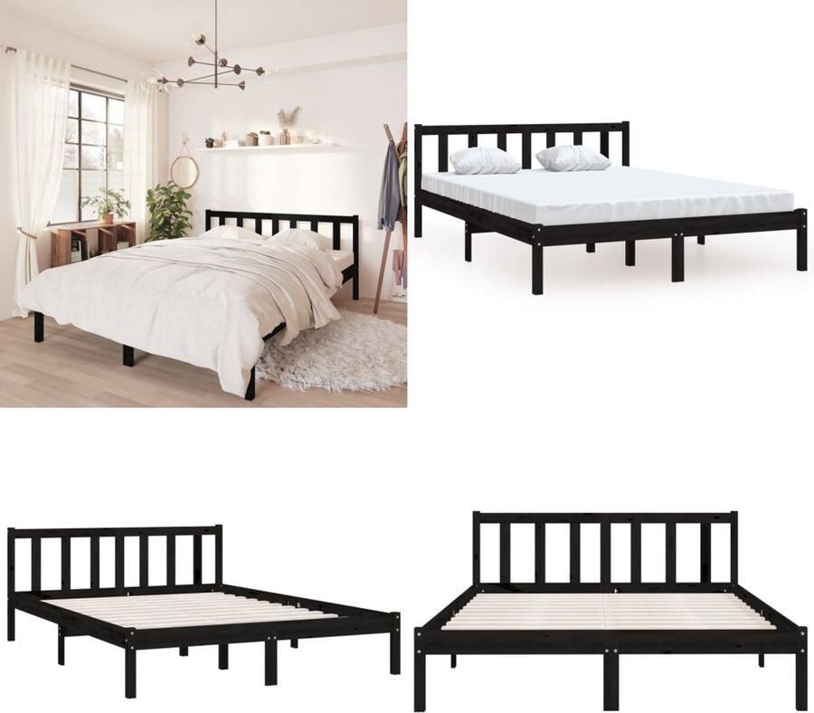 VidaXL Bedframe massief grenenhout zwart 135x190 cm Bedframe Bed Frame Bed Frames