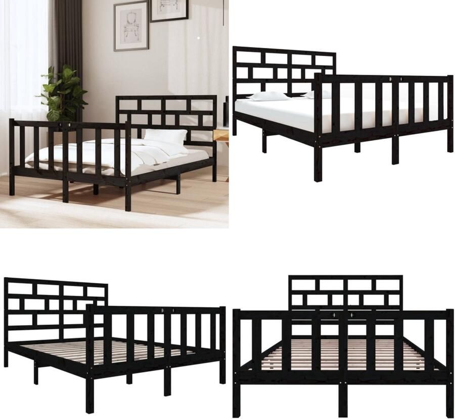 VidaXL Bedframe massief grenenhout zwart 135x190 cm Bedframe Bedframes Bed Bedbodem