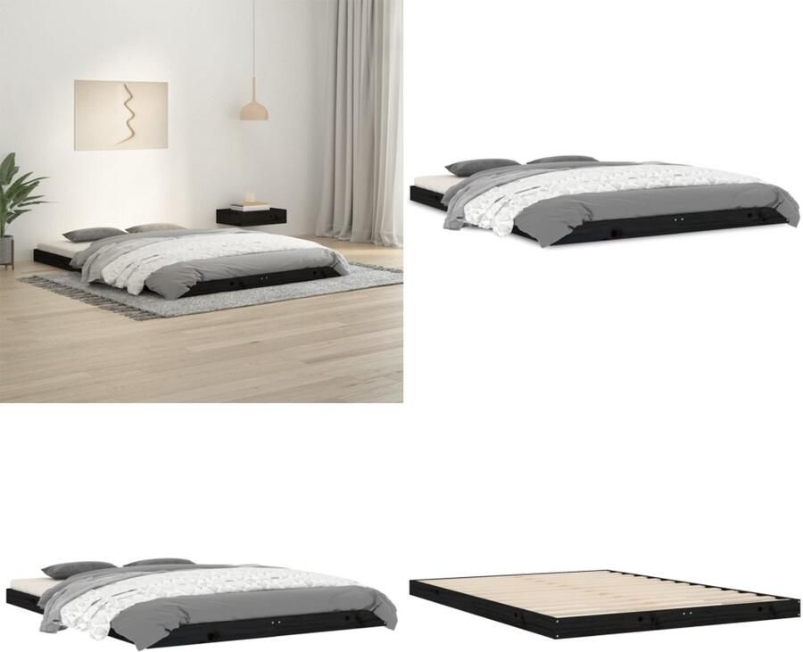VidaXL Bedframe massief grenenhout zwart 135x190 cm Bedframe Bedframes Ledikant Ledikanten