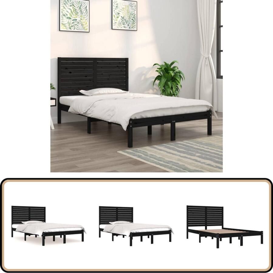 VidaXL Bedframe Massief Grenenhout Zwart 135x190 cm Houten Bedframe Massief Grenenhout Bedframe Zwart King Size Bed Tweepersoonsbed Boxspring Bed Hoofdbord Slaapcomfort