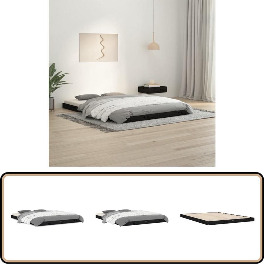 VidaXL Bedframe Massief Grenenhout Zwart 135x190 cm Houten Bedframe Modern Bedframe Massief Grenenhout Zwarte Bedpost Tweepersoons Bed