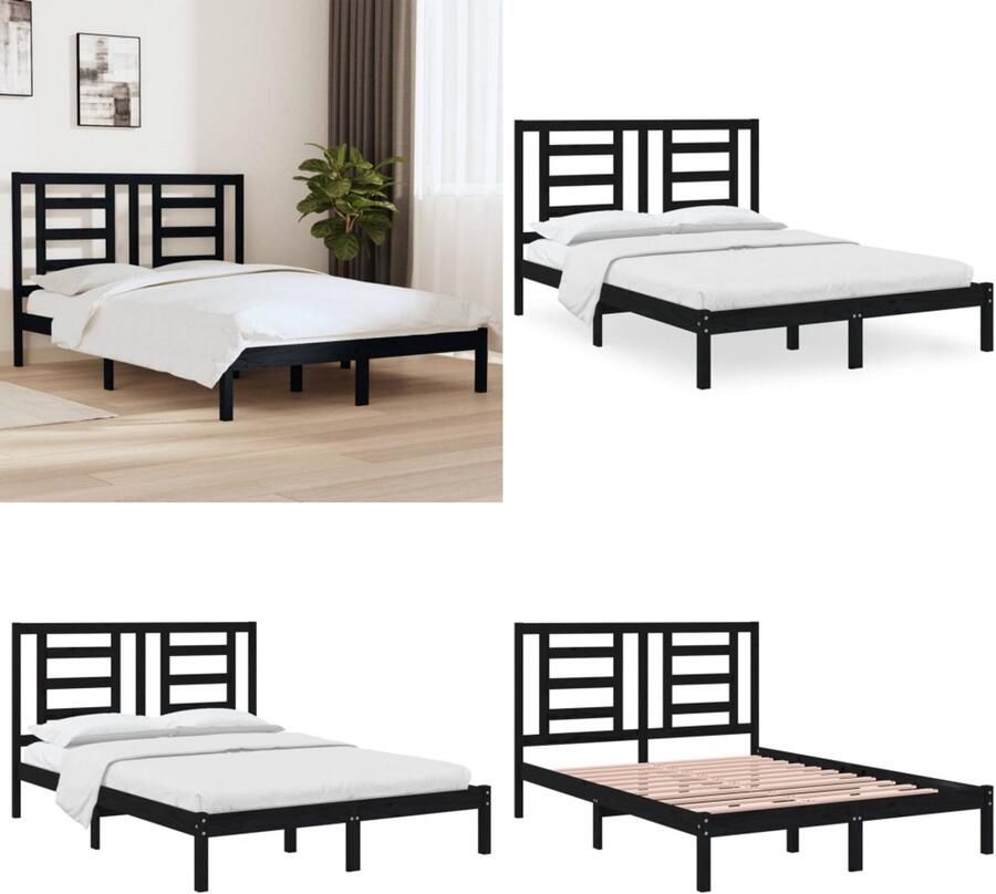 VidaXL Bedframe massief grenenhout zwart 140x190 cm Bedframe Bedframes Bed Bedbodem
