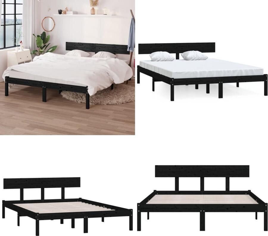 VidaXL Bedframe massief grenenhout zwart 140x190 cm Bedframe Bedframes Bed Bedbodem