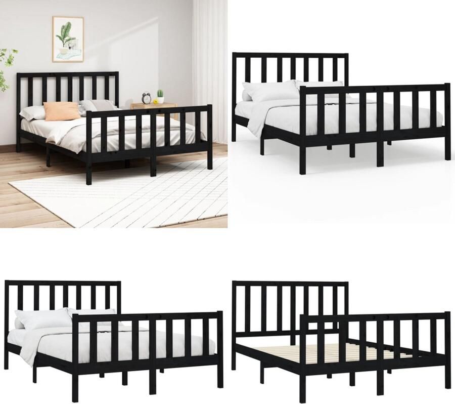 VidaXL Bedframe massief grenenhout zwart 140x190 cm Bedframe Bedframes Bed Bedbodem