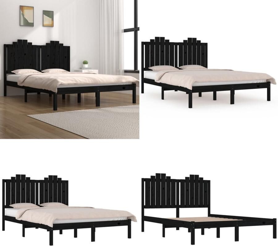 VidaXL Bedframe massief grenenhout zwart 140x190 cm Bedframe Bedframes Tweepersoonsbed Bed