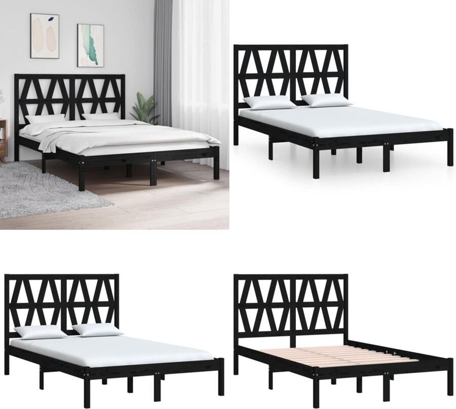 VidaXL Bedframe massief grenenhout zwart 140x190 cm Bedframe Bedframes Tweepersoonsbed Bed