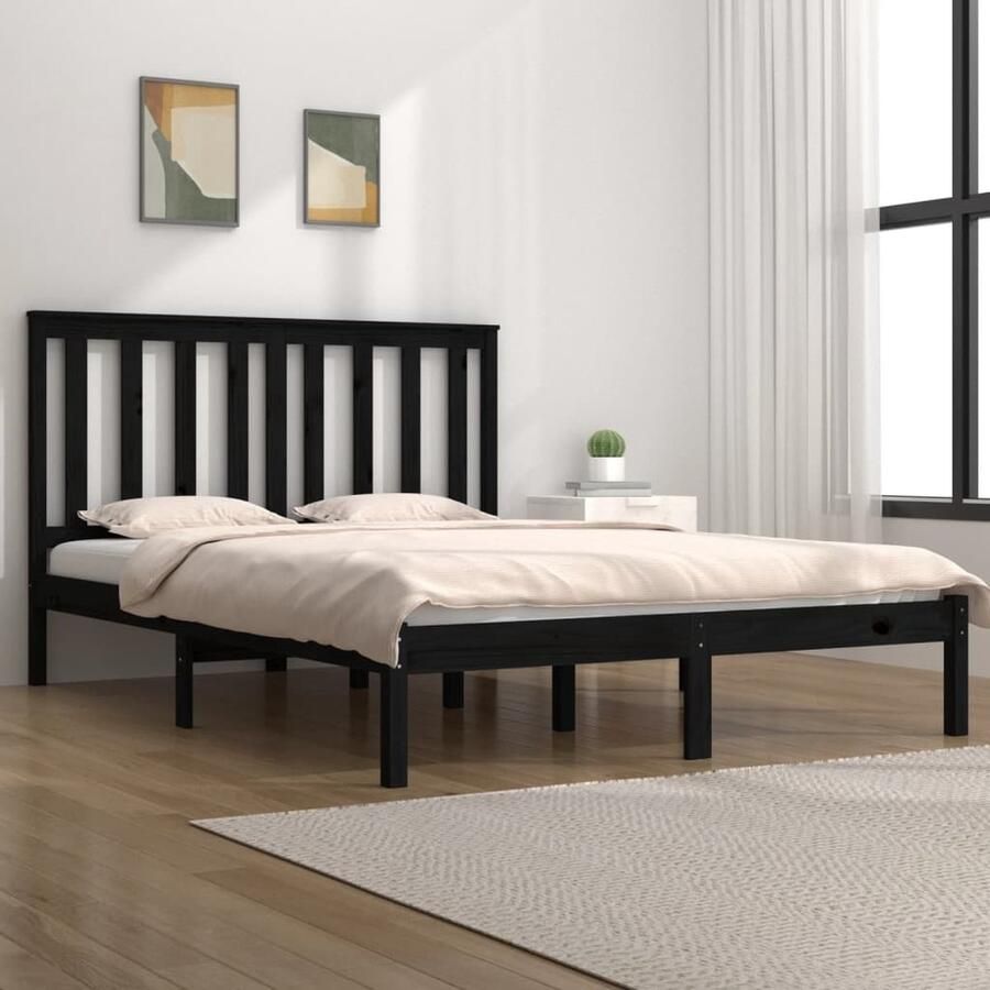 VidaXL Bedframe Massief Grenenhout Zwart 140x190 cm Houten Bedframe Massief Grenenhout Bedframe Zwart King Size Bed Boxspring Bed Hoofdbord Stapelbare Bedden - Foto 4