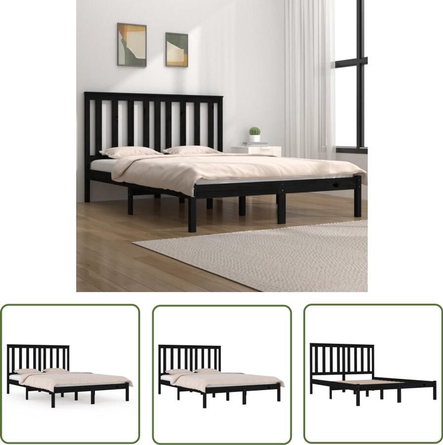 VidaXL Bedframe Massief Grenenhout Zwart 140x190 cm Houten Bedframe Massief Grenenhout Bedframe Zwart King Size Bed Boxspring Bed Hoofdbord Stapelbare Bedden - Foto 3