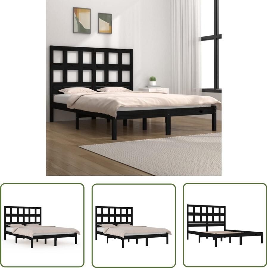 VidaXL Bedframe Massief Grenenhout Zwart 140x190 cm Houten Bedframe Massief Grenenhout Zwarte Bedframe Modern Bedframe Tweepersoons Bedframe 140x190 Comfortabele Hoofdeinde