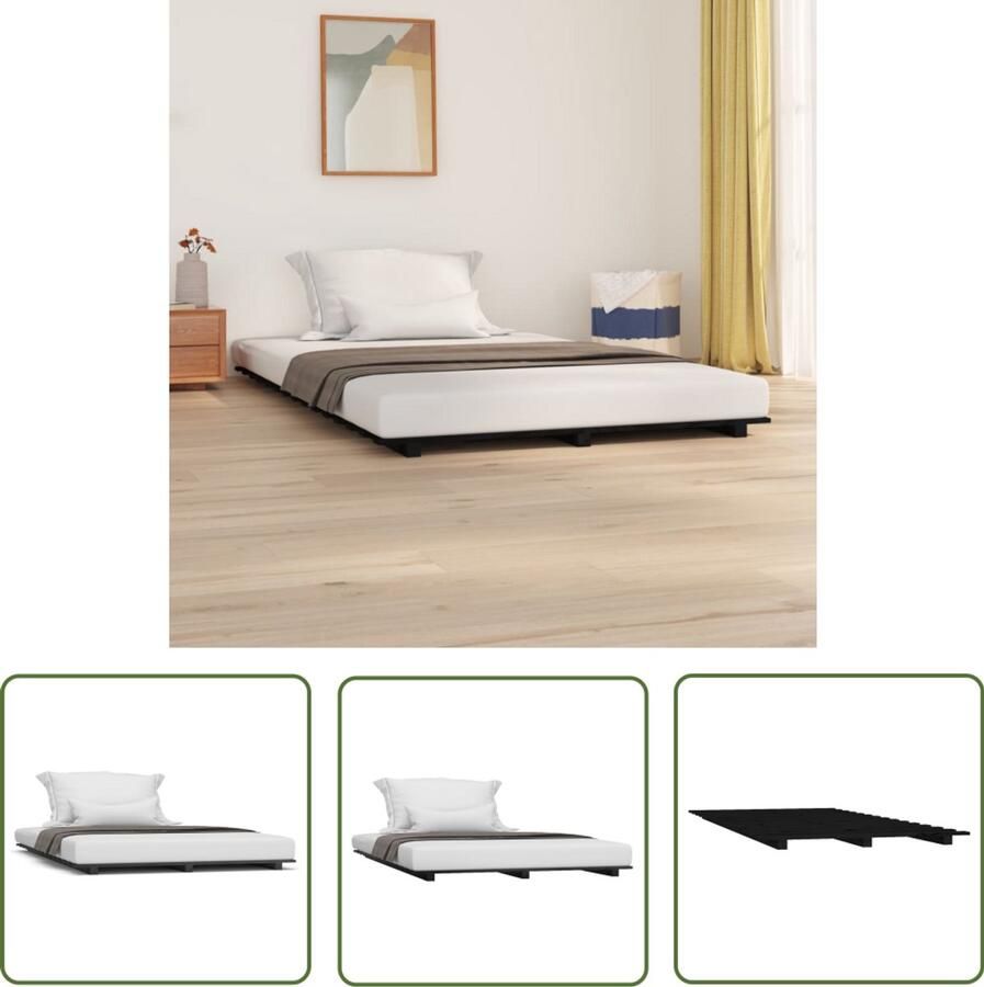 VidaXL Bedframe Massief Grenenhout Zwart 140x190 cm Houten Bedframe Massief Grenenhout Zwarte Bedframe Enkelpersoonlig Bed Bedframe 140x190 Stabiele Bedframe