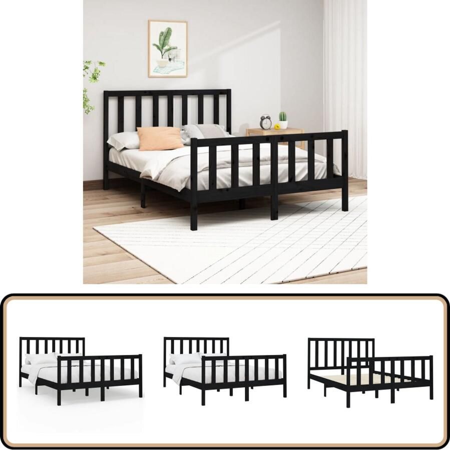VidaXL Bedframe Massief Grenenhout Zwart 140x190 cm Houten Bedframe Massief Hout Grenenhout Bedframe Zwarte Bedframe Modern Bedframe