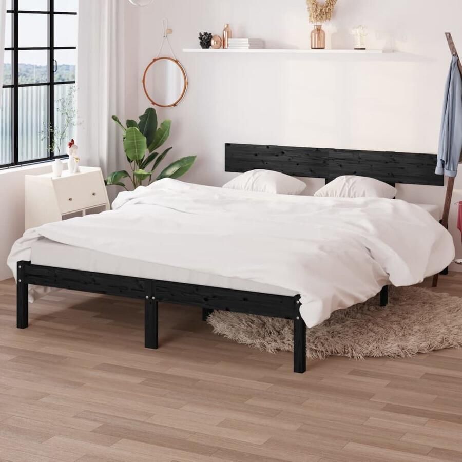 VidaXL Bedframe Massief Grenenhout Zwart 140x190 cm Massief Hout Bed Frame Zwezerig Bed Modern Bed Dubbele Bed Boxspring Bed Slaapcomfort Bedstee - Foto 2