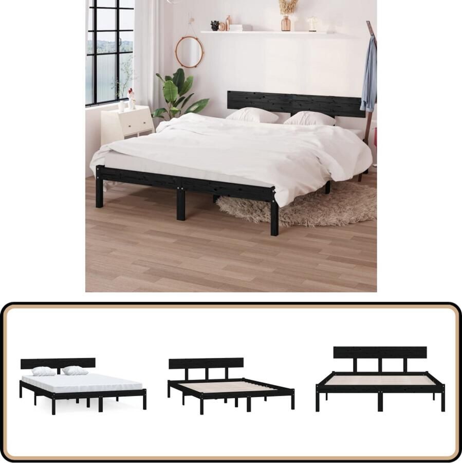 VidaXL Bedframe Massief Grenenhout Zwart 140x190 cm Massief Hout Bed Frame Zwezerig Bed Modern Bed Dubbele Bed Boxspring Bed Slaapcomfort Bedstee