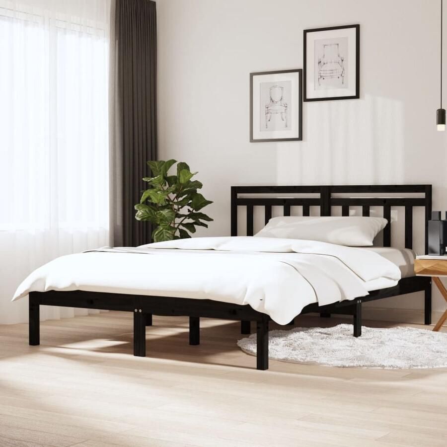VidaXL Bedframe Massief Grenenhout Zwart 140x200 cm Bedframe Grenenhout Bed Zwarte Bedbank Tweepersoons Bed Slaapkamersdecoratie Slaapcomfort - Foto 2