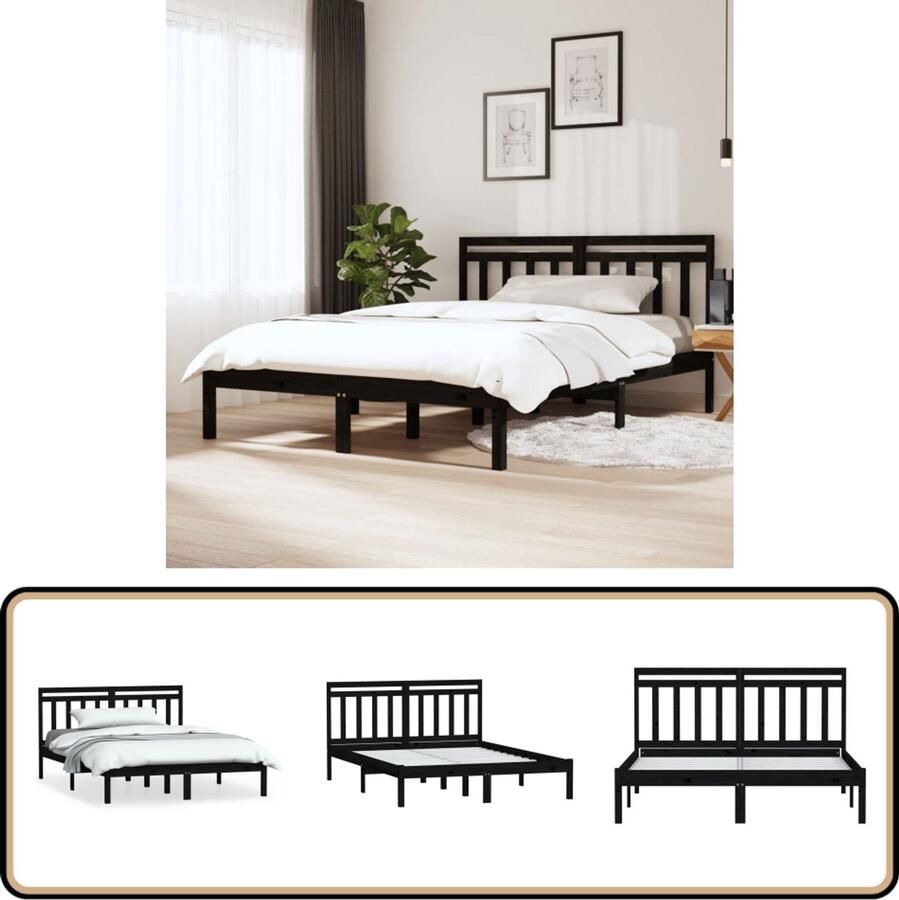 VidaXL Bedframe Massief Grenenhout Zwart 140x200 cm Bedframe Grenenhout Bed Zwarte Bedbank Tweepersoons Bed Slaapkamersdecoratie Slaapcomfort