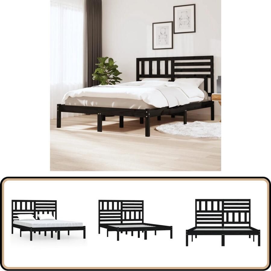 VidaXL Bedframe Massief Grenenhout Zwart 140x200 cm Houten Bedframe Massief Grenenhout Bedframe 140x200 Zwarte Bedpost Design Bedframe Slaapkamer Meubels