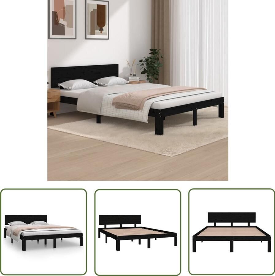 VidaXL Bedframe Massief Grenenhout Zwart 140x200 cm Modern Bed Frame Grenenhouten Bed Zwart Bed Frame King Size Bed Frame Boxspring Bed Frame