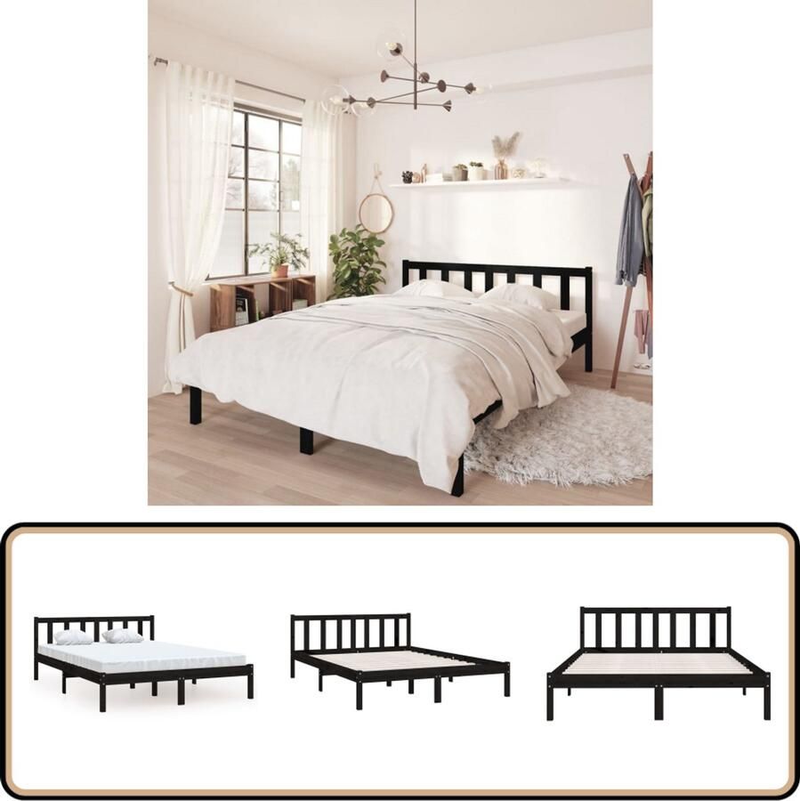 VidaXL Bedframe Massief Grenenhout Zwart 150x200 cm Bed Frame Massief Hout Bed Grenenhout Bed Tweepersoons Bed Zwarte Bed
