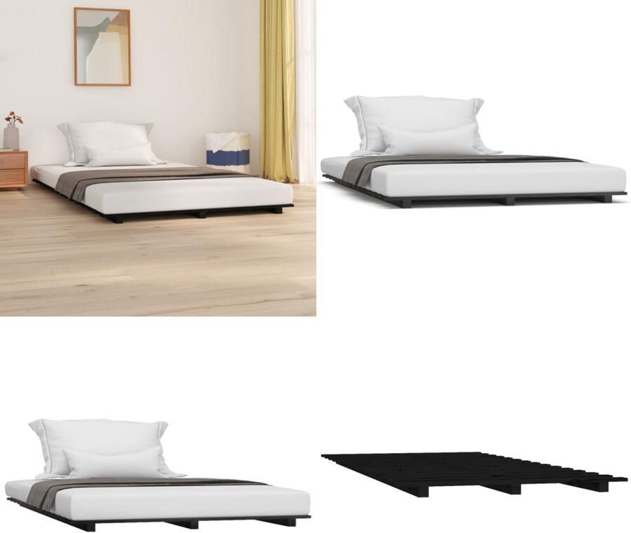 VidaXL Bedframe massief grenenhout zwart 150x200 cm Bedframe Bedframes Bed Bedbodem
