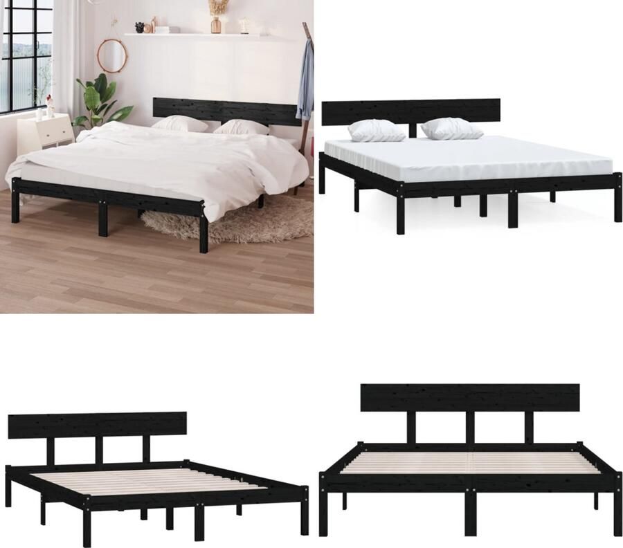 VidaXL Bedframe massief grenenhout zwart 150x200 cm Bedframe Bedframes Bed Bedbodem