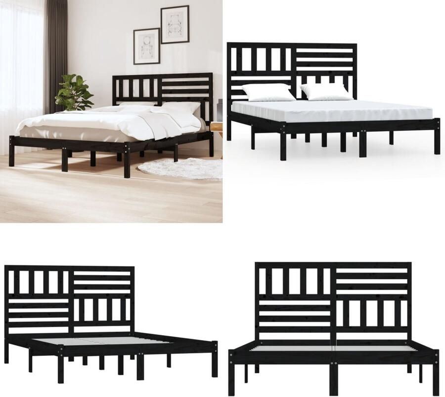VidaXL Bedframe massief grenenhout zwart 120x190 cm 4FT small double Bedframe Bedframes Eenpersoonsbed Bed