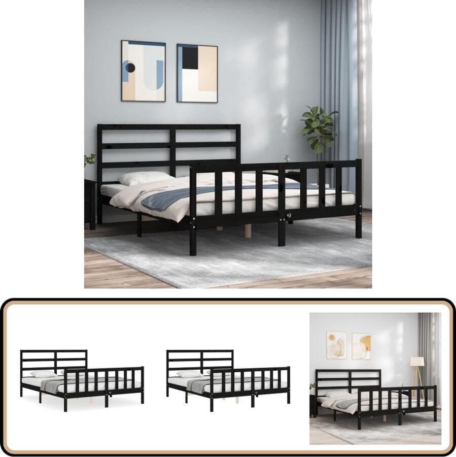 VidaXL Bedframe Massief Grenenhout Zwart 150x200 cm Massief Grenenhouten Bed Frame Tweepersoons Bed Zwarte Bed Frame Hoofdbord Bed Boxspring Bed Slaapkamer Meubels - Foto 2