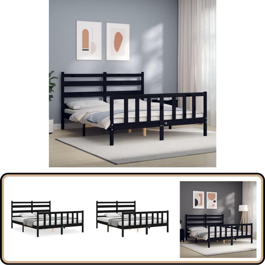 VidaXL Bedframe Massief Grenenhout Zwart 150x200 cm Massief Hout Bed Frame Grenenhouten Bed Zwarte Bed Tweepersoons Bed King Size Bed