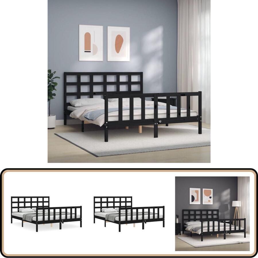 VidaXL Bedframe Massief Grenenhout Zwart 150x200 cm Massief Houten Bed Frame Tweepersoons Bed Zwarte Bed Frame Hoofd Bord Bed Design Bed Slaapkamer Meubels
