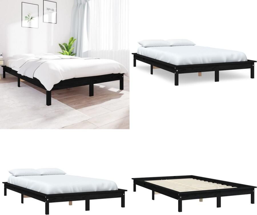 VidaXL Bedframe massief grenenhout zwart 160x200 cm Bedframe Bedframes Bed Bedbodem