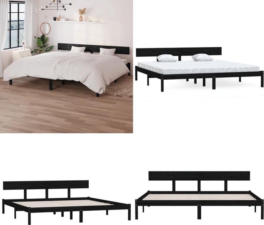 VidaXL Bedframe massief grenenhout zwart 180x200 cm 6FT Super King Bedframe Bedframes Bed Bedbodem