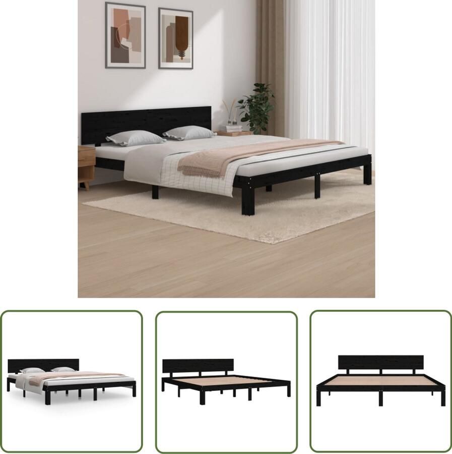 VidaXL Bedframe Massief Grenenhout Zwart 180x200 cm Modern Bedframe Houten Bed Zwarte Bed King Size Bed Massief Grenenhout Bed Stabiele Bedbodems
