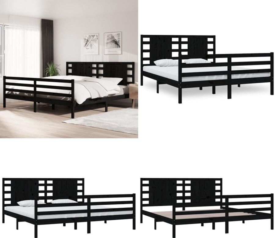 VidaXL Bedframe massief grenenhout zwart 200x200 cm Bedframe Bedframes Bed Bedbodem