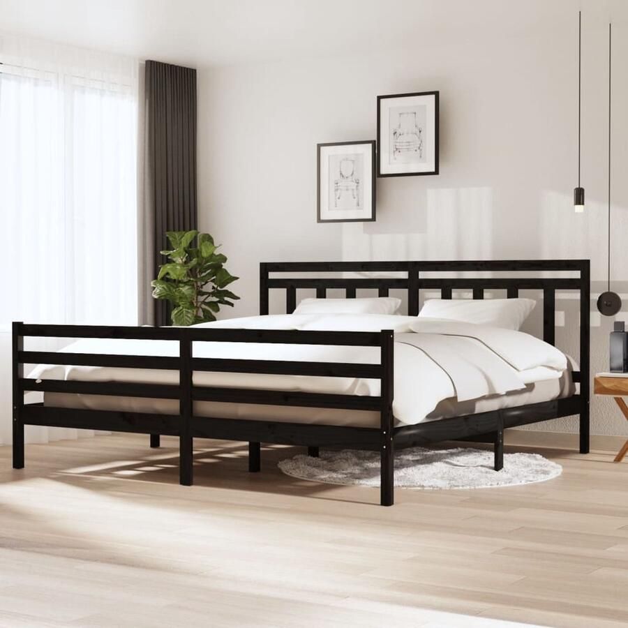 VidaXL Bedframe Massief Grenenhout Zwart 200x200 cm Bedframe Slaapkamer Meubels Grenenhouten Bed Zwart Bedframe King Size Bed Boxspring Bed Tweepersoons Bed - Foto 2