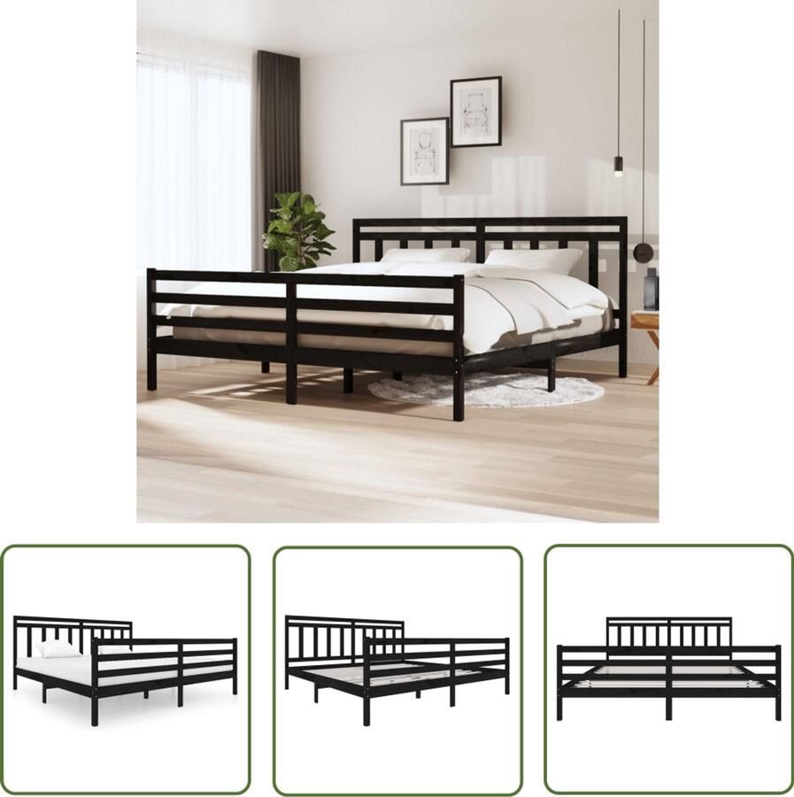 VidaXL Bedframe Massief Grenenhout Zwart 200x200 cm Bedframe Slaapkamer Meubels Grenenhouten Bed Zwart Bedframe King Size Bed Boxspring Bed Tweepersoons Bed