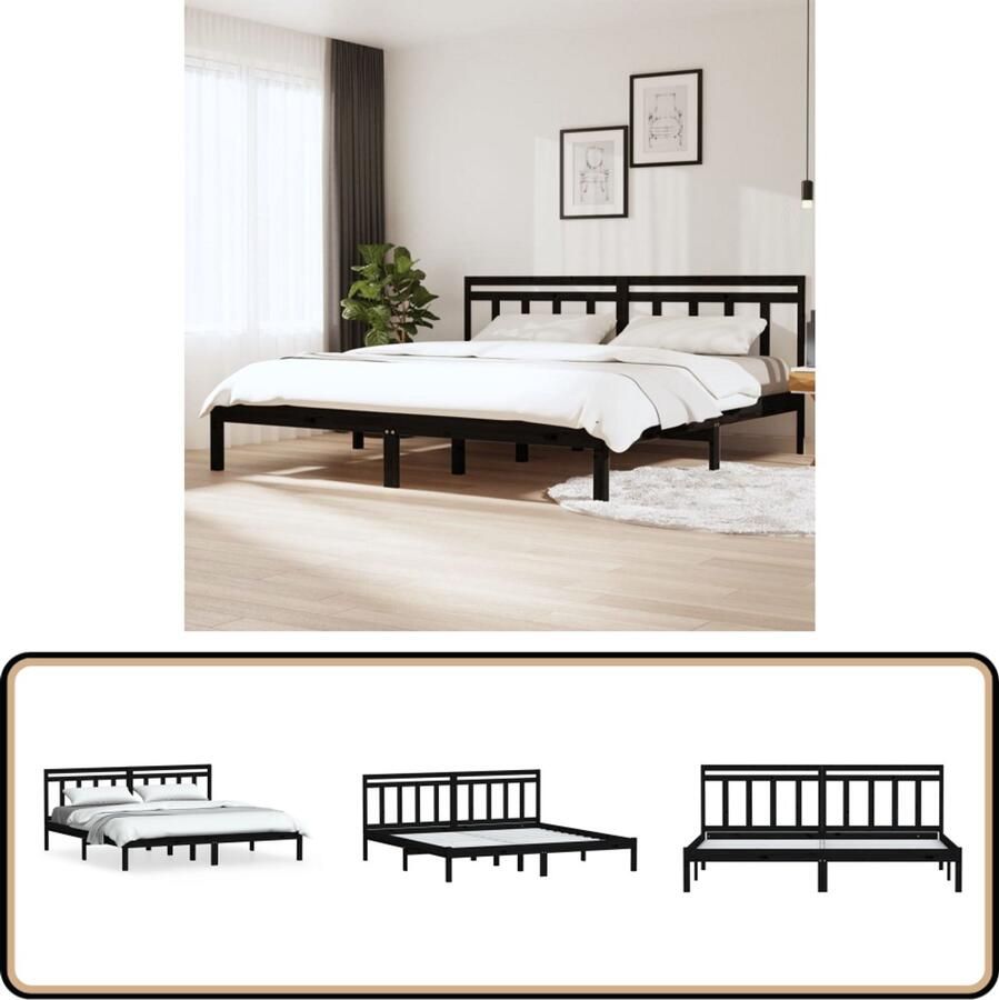 VidaXL Bedframe Massief Grenenhout Zwart 200x200 cm Bedframe Tweepersoons Bed Zwarte Bedbank Grenenhouten Bed Modern Bed