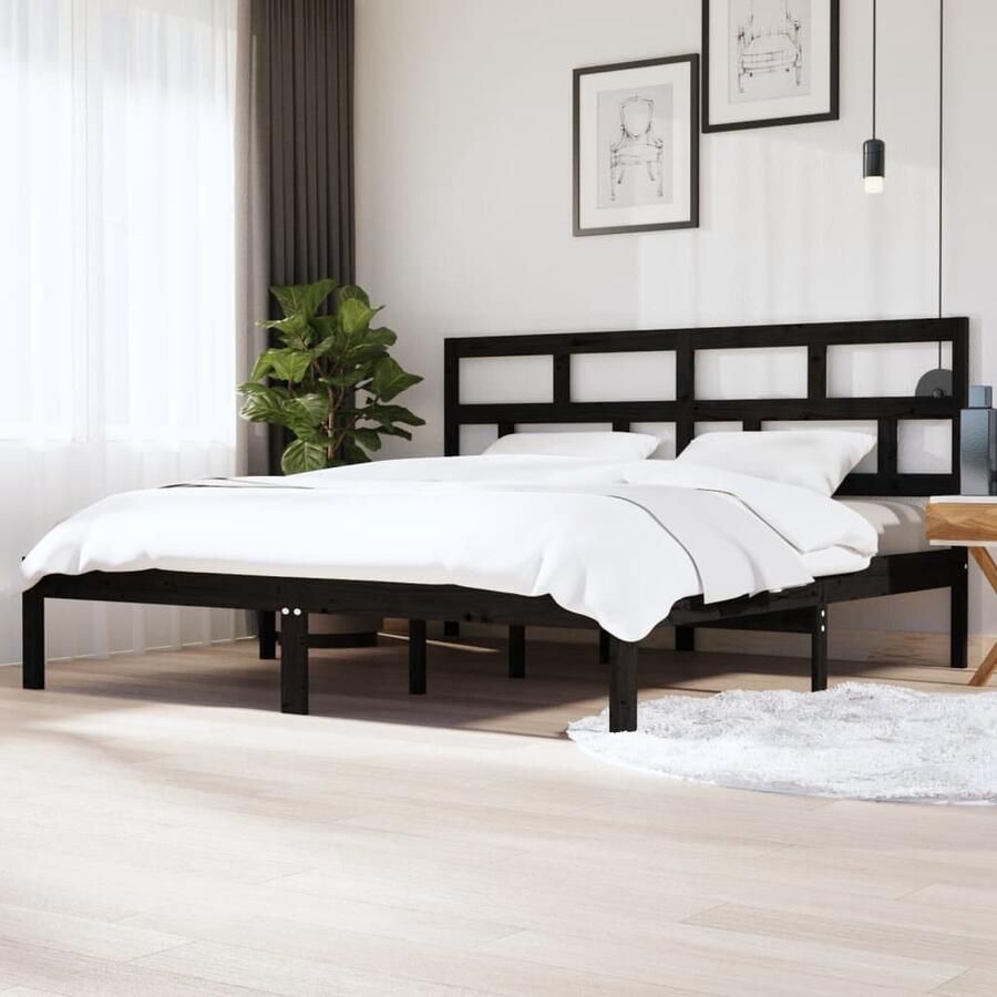 VidaXL Bedframe Massief Grenenhout Zwart 200x200 cm Houten Bed Frame Massief Grenenhout Bed Modern Bed Frame Zwart Bed Frame King Size Bed Frame Tweepersoons Bed Frame - Foto 2