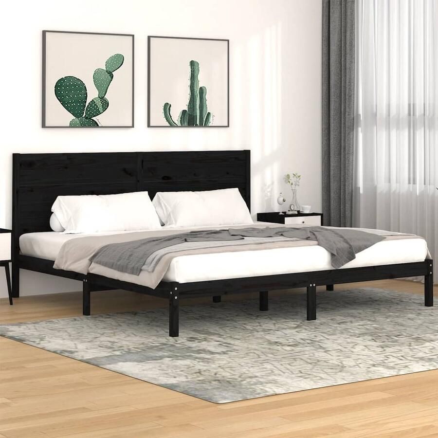 VidaXL Bedframe Massief Grenenhout Zwart 200x200 cm Houten Bed Frame Massief Grenenhout Zwarte Bedpost Boxspring Bed Tweepersoons Bed King Size Bed Slaapcomfort - Foto 2