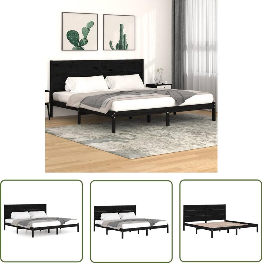 VidaXL Bedframe Massief Grenenhout Zwart 200x200 cm Houten Bed Frame Massief Grenenhout Zwarte Bedpost Boxspring Bed Tweepersoons Bed