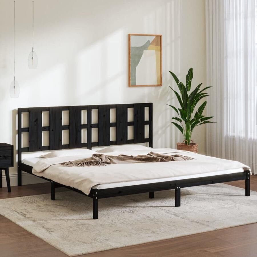 VidaXL Bedframe Massief Grenenhout Zwart 200x200 cm Houten Bed Frame Massief Hout Bed Grenenhout Bed Dubbele Bed Boxspring Bed Modern Bed Zwart Bed Met Hoofdbord - Foto 2