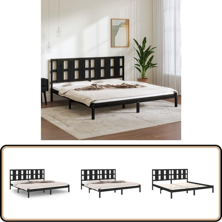 VidaXL Bedframe Massief Grenenhout Zwart 200x200 cm Houten Bed Frame Massief Hout Bed Grenenhout Bed Dubbele Bed Boxspring Bed Modern Bed Zwart Bed Met Hoofdbord