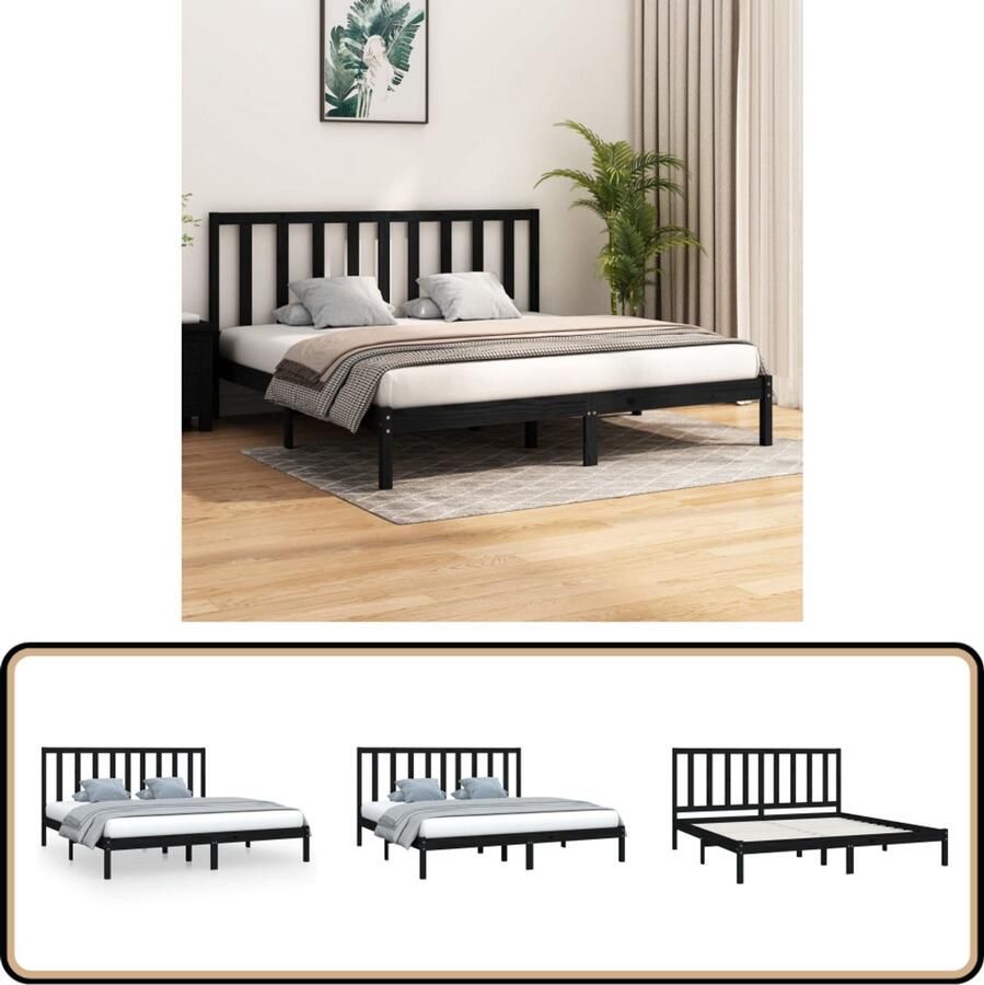 VidaXL Bedframe Massief Grenenhout Zwart 200x200 cm Houten Bedframe Grenenhout Bedframe Tweepersoons Bed Zwarte Bed Bedframe 200x200 Stapelbare Bedbodems