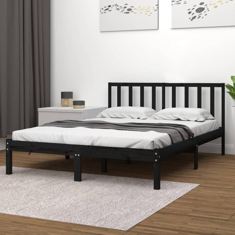 VidaXL Bedframe Massief Grenenhout Zwart 200x200 cm Houten Bedframe Tweepersoons Bed Massief Hout Bed Zwarte Bedbank Bedframe Kopen King Size Bed Boxspring Bed Slaapcomfort - Foto 2