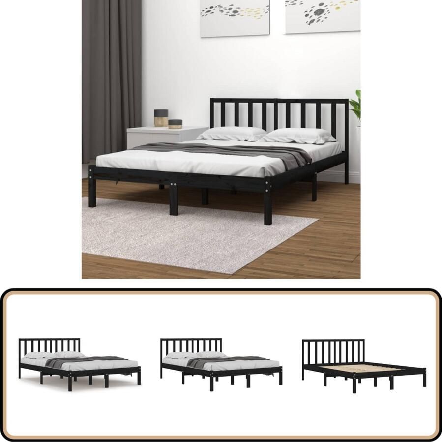 VidaXL Bedframe Massief Grenenhout Zwart 200x200 cm Houten Bedframe Tweepersoons Bed Massief Hout Bed Zwarte Bedbank Bedframe Kopen King Size Bed Boxspring Bed Slaapcomfort